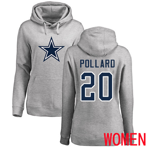 Women Dallas Cowboys Ash Tony Pollard Name and Number Logo 20 Pullover NFL Hoodie Sweatshirts